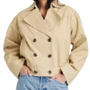 Universal Thread Women's Tan Twill Cotton Cropped Length Trench Coat Size M NWT